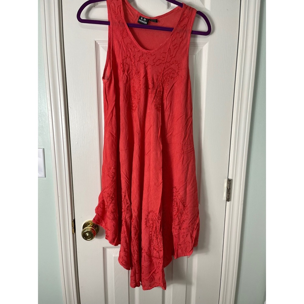 S.R. Fashion Handkerchief Dress Womens Free Size Red Excellent Paisley Sequin